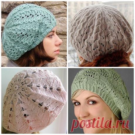 Ажурные береты спицами. Схемы и описания