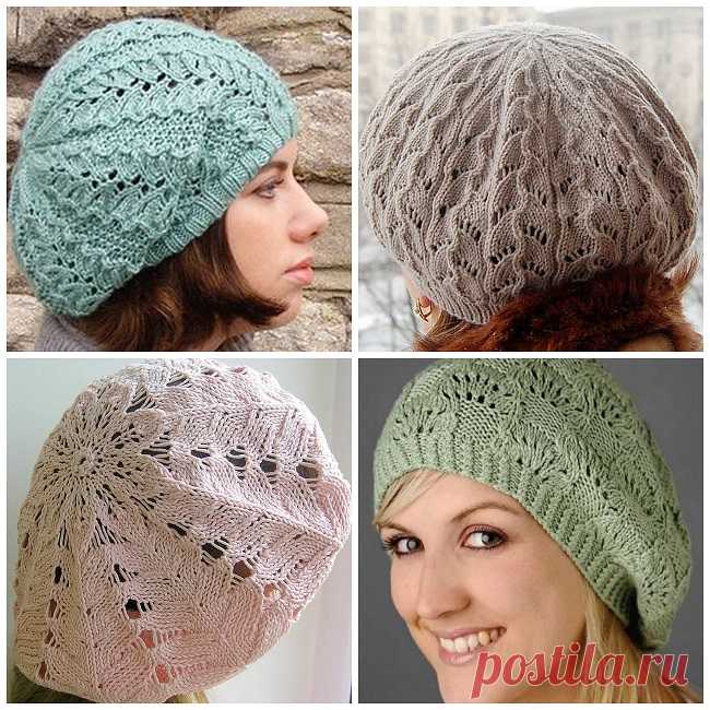 Ажурные береты спицами. Схемы и описания