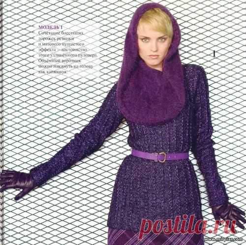 вязаный пуловер,воротник-капюшон, вязание, вязание спицами, спицы, схемы вязания