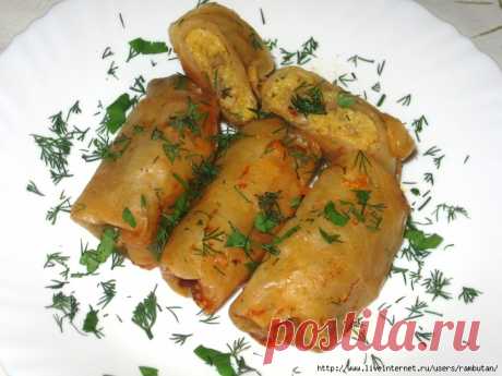 Постные голубцы с кукурузной крупой и грибами