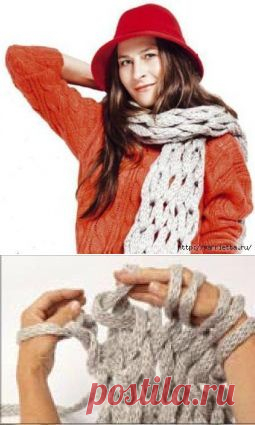 Оригинальный способ вязки шарфа на руке при помощи пальцев