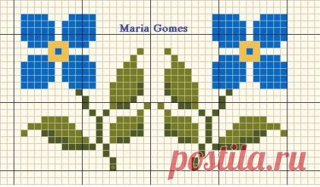 a cross stitch pattern with blue flowers and the words march comes on it in yellow