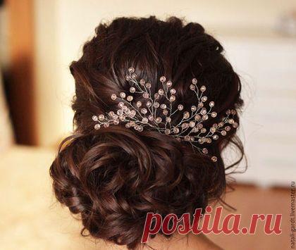 Купить Украшение в прическу "Розовая веточка" - бледно-розовый, украшение для волос, украшение для прически