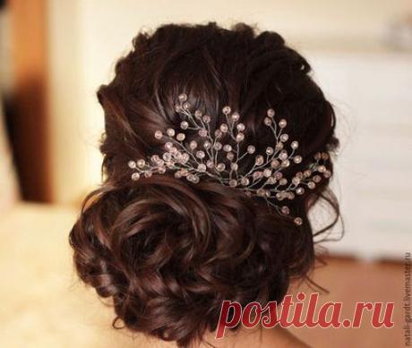 Купить Украшение в прическу &quot;Розовая веточка&quot; - бледно-розовый, украшение для волос, украшение для прически