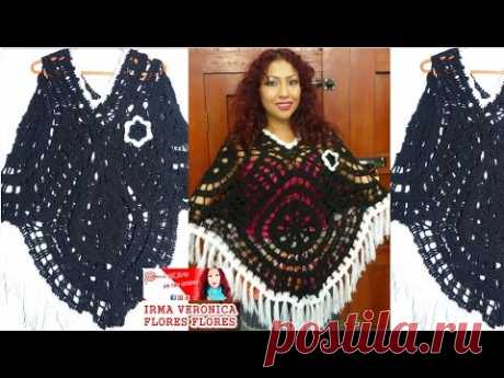 PONCHO TEJIDO A CROCHET CON  CUATROS CALADOS. FÁCIL DE REALIZA PASO A PASO