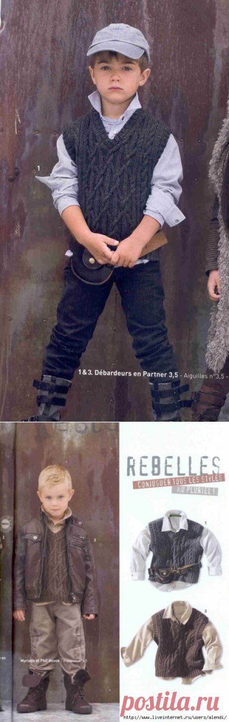 Вязаный спицами детский жилет из Phildar 1