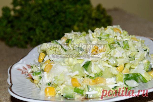 Салат из пекинской капусты с кукурузой, сыром и огурцом. Рецепт с пошаговыми фото
