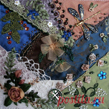 Сочетание техники «крейзи квилт» и вышивки в потрясающих работах мастеров - Ярмарка Мастеров - ручная работа, handmade