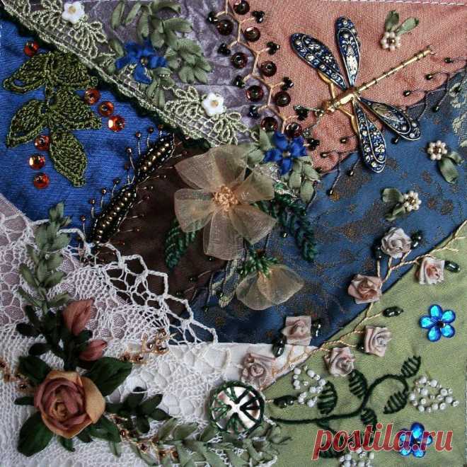 Сочетание техники «крейзи квилт» и вышивки в потрясающих работах мастеров - Ярмарка Мастеров - ручная работа, handmade