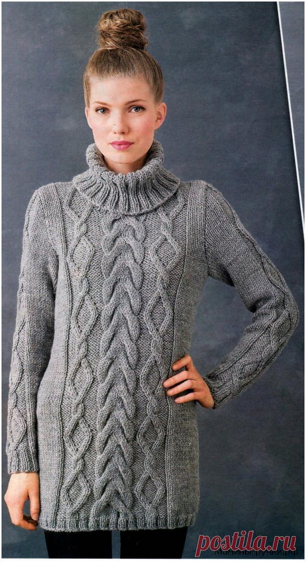 Вязаный спицами свитер с косами. Схемы и описание - Мамины ручки