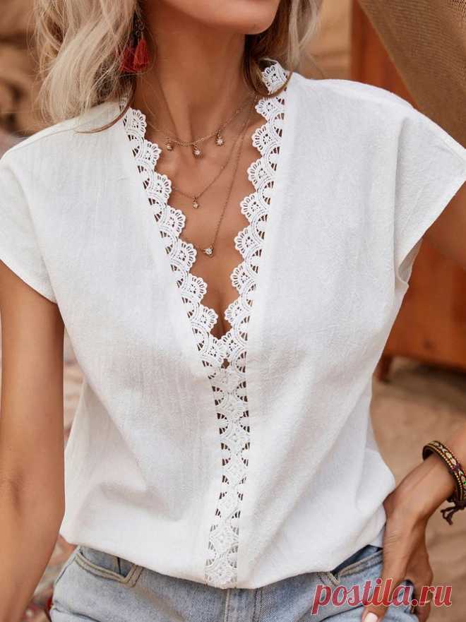 Cotton-Blend Short Sleeve Casual Shirts & Tops | justfashionnow
