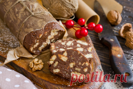 Шоколадная колбаска — десерт без выпечки. Пошаговый рецепт с фото