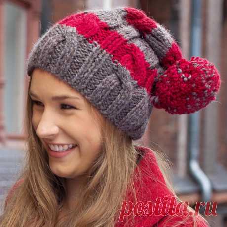 Полосатая шапка с «косой» - схема вязания спицами. Вяжем Шапки на Verena.ru