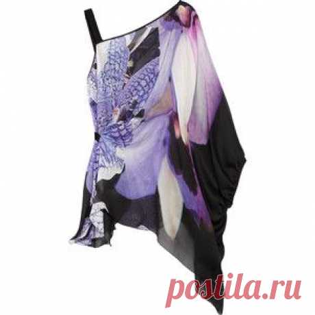 Roberto Cavalli Asymmetric printed silk-chiffon top - Polyvore