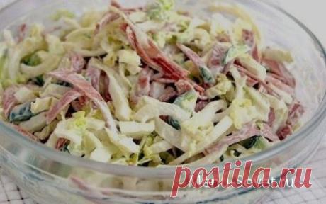 Салат из капусты , колбасы и огурца » Кулинарные рецепты вкусной домашней кухни
