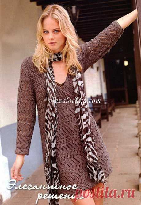Платье узором зигзаг. Спицы+крючок.