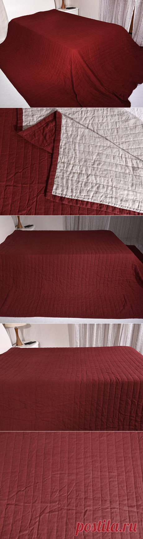 Darkred Linen Stone Washed Organic Blanket Natural Flax King
