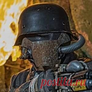 Дизельпанк. Воин. Каска. Защитная маска. Респиратор.