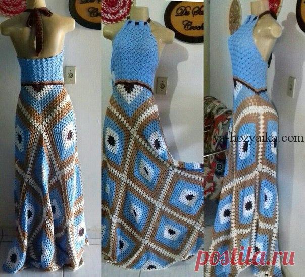 Сарафан крючком бабушкин квадрат. Сарафан для лета из мотивов схемы.