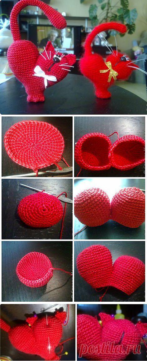 Котик к дню Святого Валентина. Вязание крючком | Умелые ручки