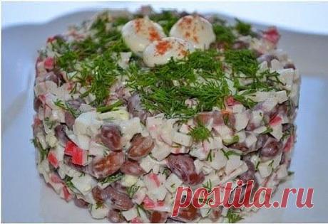 шеф-повар Одноклассники: Салат с красной фасолью, сыром и крабовыми палочками