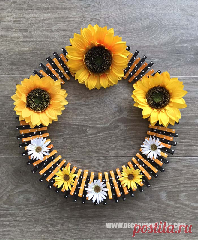How To Make a Beautiful Clothespin Sunflower Wreath ( Tutorial ) | Decor Home Ideas