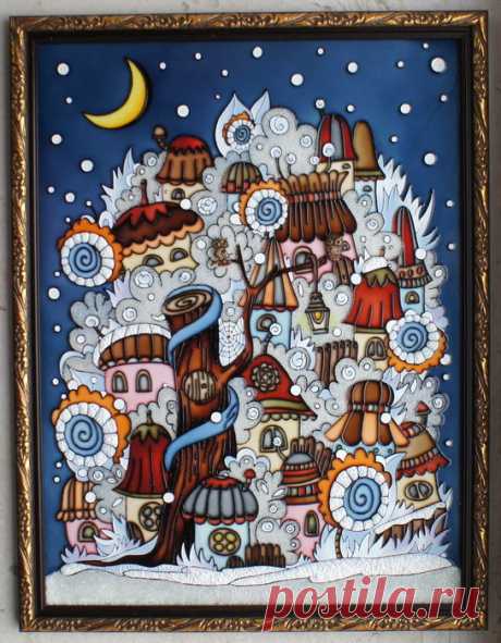 Gallery.ru / Панно &quot;Сова Снежная&quot;, 30*40 см. - Картины - enehi