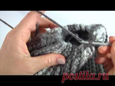 ШАПКА КРЮЧКОМ ПОПЕРЕЧНЫМ ВЯЗАНИЕМ