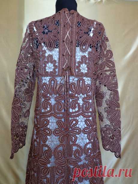 Платье кружевное &quot;Шоколад&quot; сплетено на коклюшках.Нитки-хлопок коричневого и бежевого цвета .