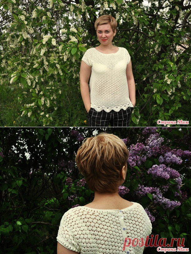 Удлинённый топ-оверсайз с застёжкой на спинке. Крючком. Схемы. / Страна Мам