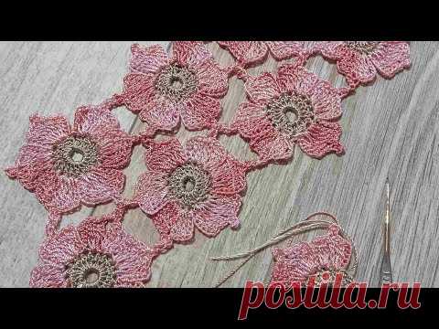 Урок вязания. Как связать цветок крючком. Способ соединения.