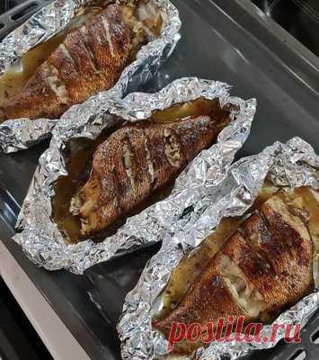 Морской окунь с бальзамико в фольге - Рыба и морепродукты
