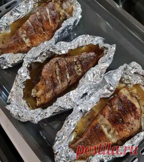 Морской окунь с бальзамико в фольге - Рыба и морепродукты