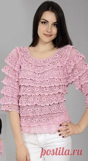 Кофта с оборками крючком
