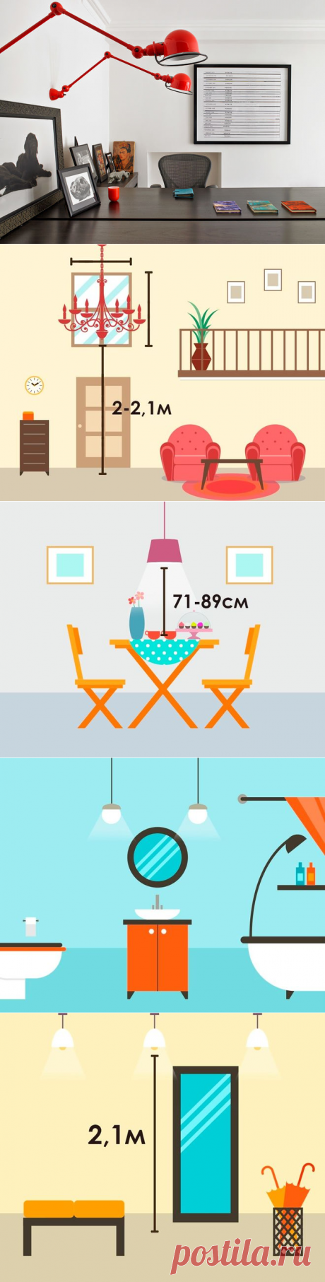 Высота подвеса светильников: На какой высоте вешать светильники и люстру над кроватью, обеденным столом на кухне, в ванной комнате, коридоре