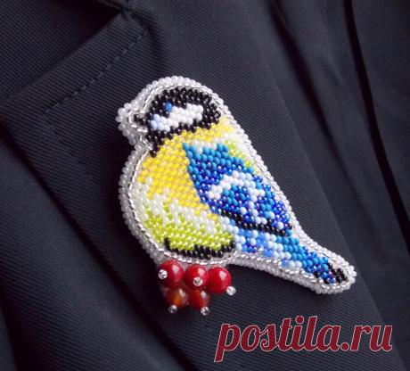 Брошь &quot;Синичка&quot; | biser.info - всё о бисере и бисерном творчестве