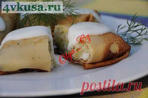 Блинные конвертики с капустой и яйцами | 4vkusa.ru