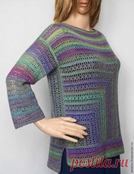 Ажурный джемпер на основании квадрата "от угла". Крючком. Схемы. / knittingideas.ru