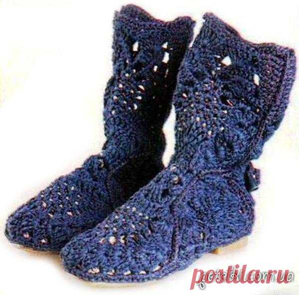 Ажурные сапожки крючком. Описание, схема