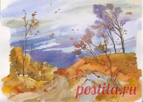 Ветер * пейзаж * акварель