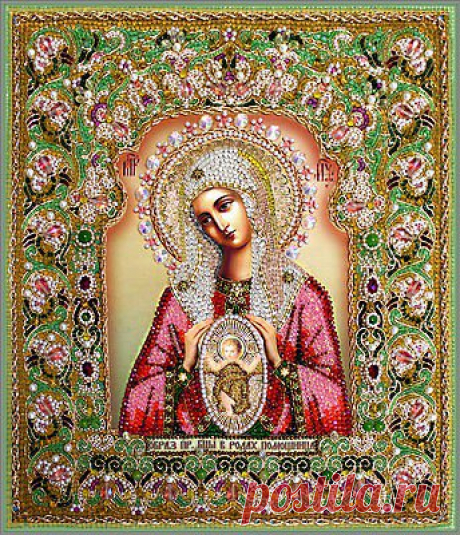 Вышивание, Вышивка бисером и стразами, Образа в каменьях (Студия вышивки), Иконы, "Набор для вышивания хрустальными бусинами и натуральными камнями Икона Богородица Помощница в родах (храмовая икона) " артикул 7737