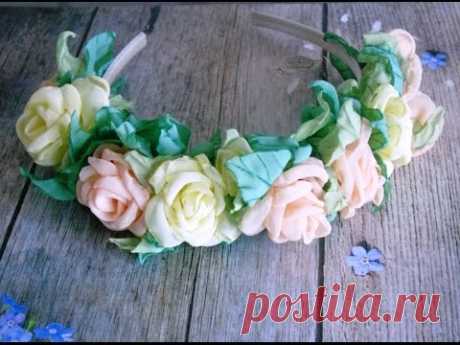 Ободок с цветами из шифона "Акварелька", мастер-класс