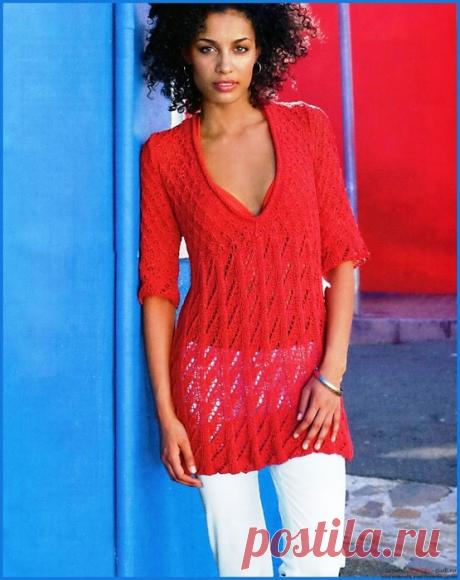 Вяжем яркую летнюю тунику спицами