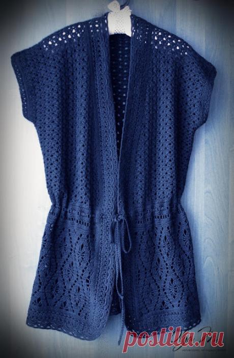 Ажурный жилет из итальянской полушерсти. Крючок.