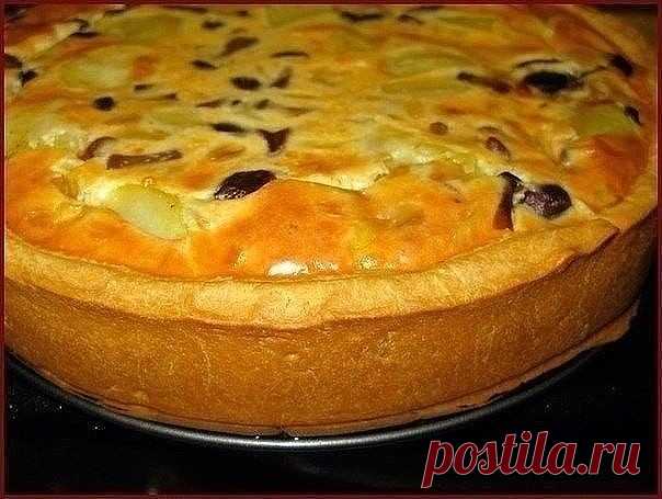 ПИРОГ С КАРТОШКОЙ И ГРИБАМИ

Ингредиенты для теста:

- 300 гр. муки, 
- 150 гр. маргарина, 
- 2 яйца, 
- щепотка соли

Ингредиенты для начинки:

- 200-300 гр. грибов, 
- 3 картофелины, 
- 1 луковица, 
- 250 гр. сметаны, 
- 100 гр. молока, 
- 2 яйца, 
- 3 ст. ложки муки, 
- соль, перец

Приготовление:

1. С тестом все просто: размягченный маргарин смешать с солью, взбитыми яйцами и мукой, замесить тесто, накрыть салфеткой и поставить в холодильник на полчаса.
2. Лук порезат...