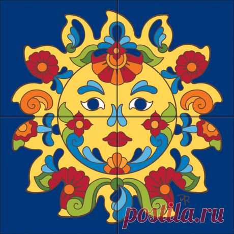 Tile Mural Talavera Sunface - Hand-N-Hand Designs