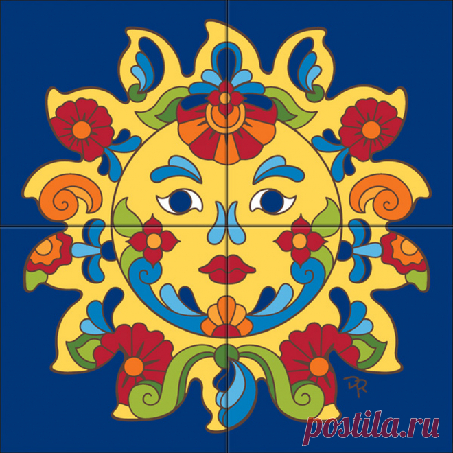 Tile Mural Talavera Sunface - Hand-N-Hand Designs