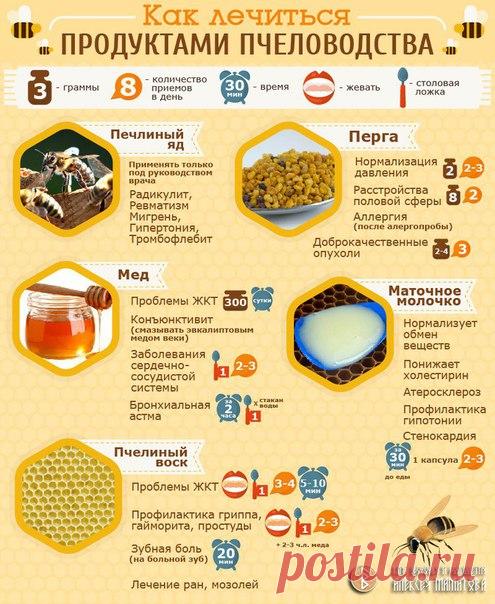 КАК ЛЕЧИТЬСЯ ПРОДУКТАМИ ПЧЕЛОВОДСТВА
Сохраните себе!