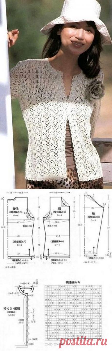 Вязаный ажурный жакетик
