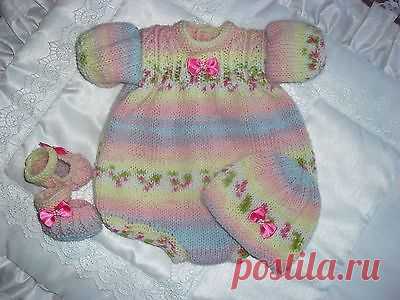 (2) Hand Knitted Matinee / Romper Set Newborn / 16" - 18" Reborn Baby | одежда для малышей